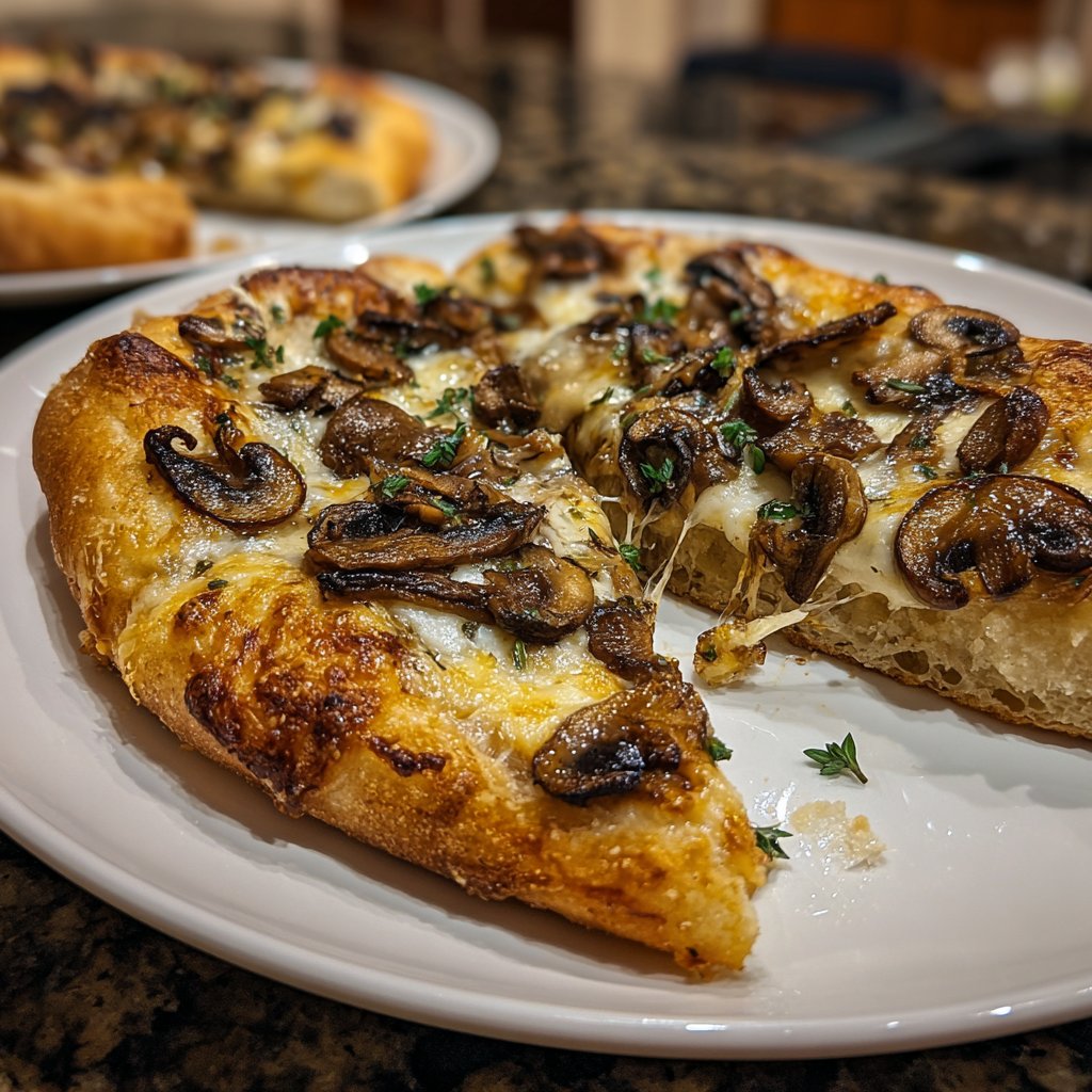 Pizza mit Pilzen und Thymian