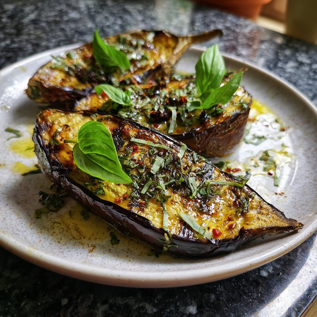 Ofengeröstete Auberginen mit mediterranen Kräutern