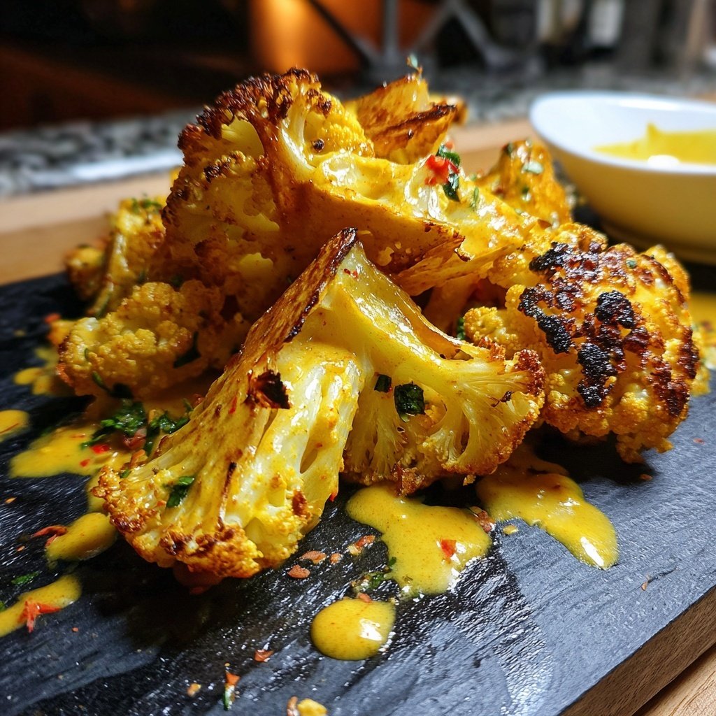 Im Ofen geschmorter Blumenkohl mit Kokos-Currysauce