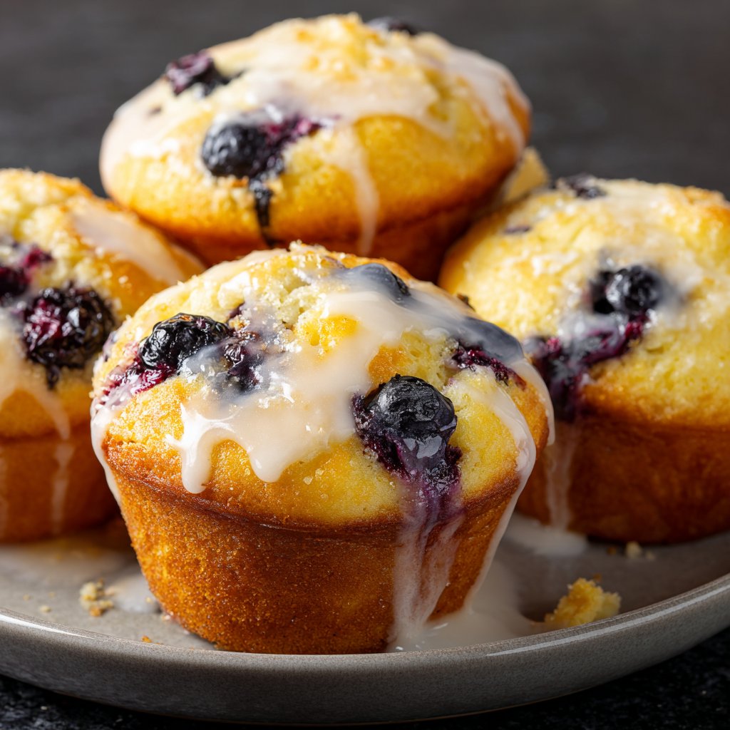 Muffins mit Blaubeeren und Zitronenglasur